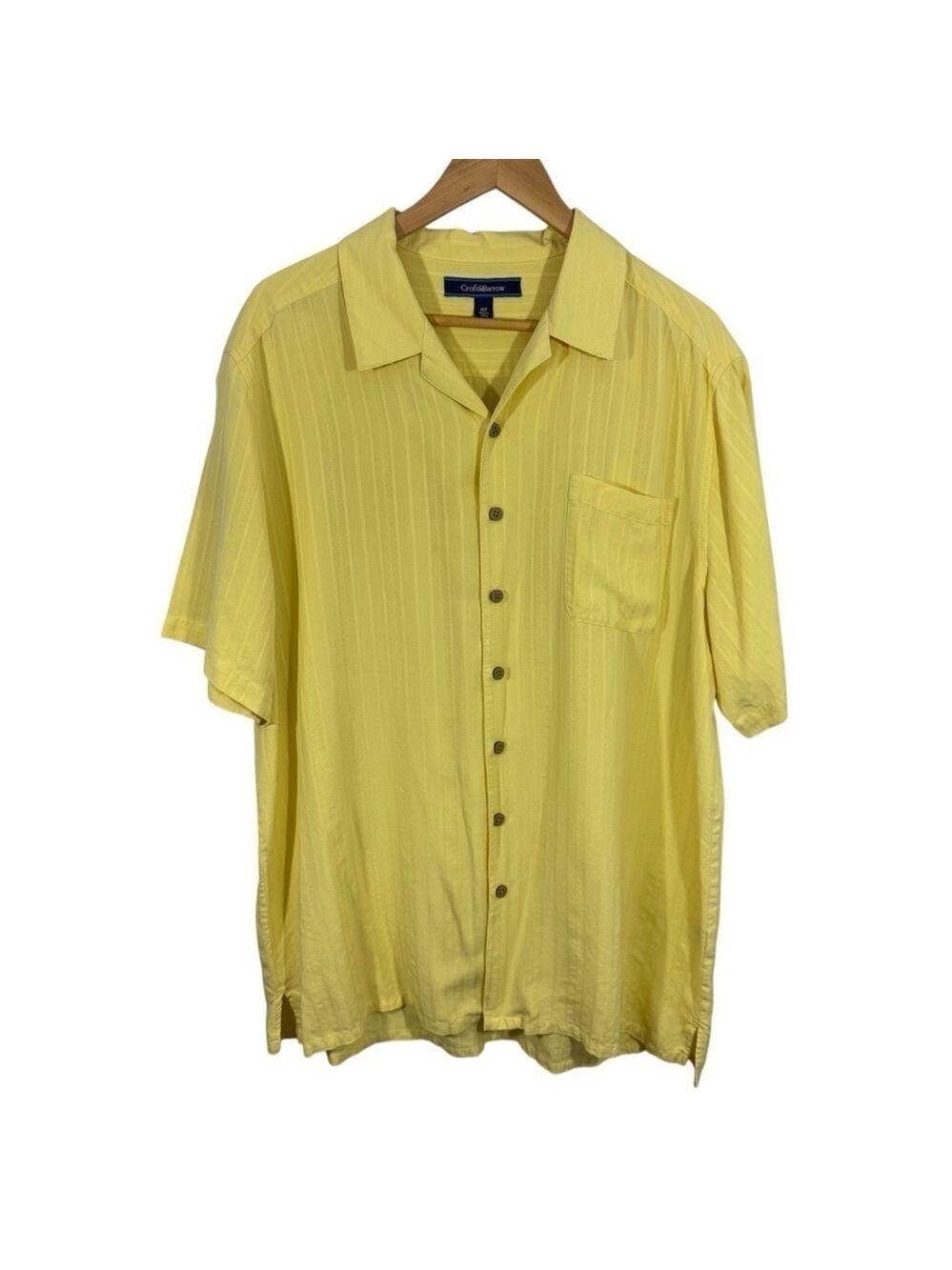 Croft&Barrow 100% Silk Short Sleeve Shirt Mens XLT Yellow Button Down Preppy GUC